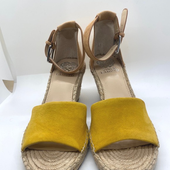 Vince Camuto Leera Yellow Tan Suede Espadrille Wedge Sandals 8M VC-LEERA - Picture 4 of 6